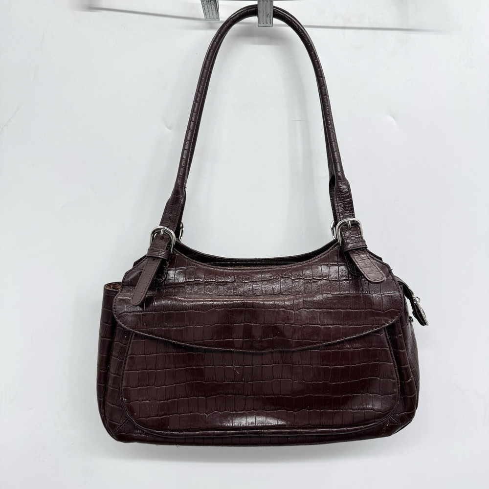 VTG Maxx New York Croc Embossed Leather Shoulder Bag Chocolate Brown 90s Y2K